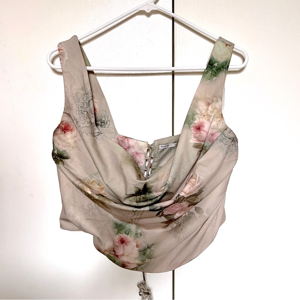 House of CB Una Floral Cowl Neck Lace-up Corset Top L+